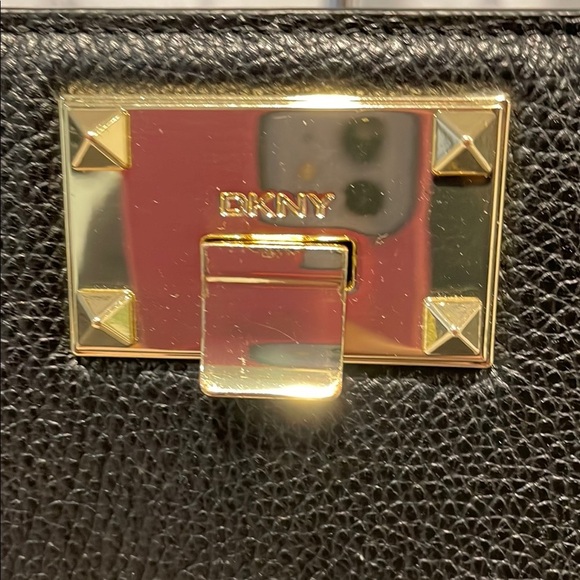 DKNY Black Leather Crossbody Bag with Gold Accents - Picture 4 of 8